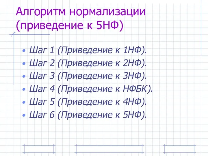 Алгоритм нормализации (приведение к 5НФ) Шаг 1 (Приведение к 1НФ). Шаг