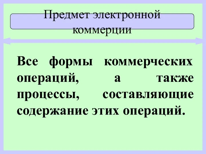 Все формы коммерческих операций, а также процессы, составляющие содержание этих операций. Предмет электронной коммерции