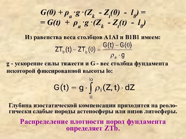 G(0) + ρa⋅g⋅(Zk - Zt(0) - l0) = = G(t) +