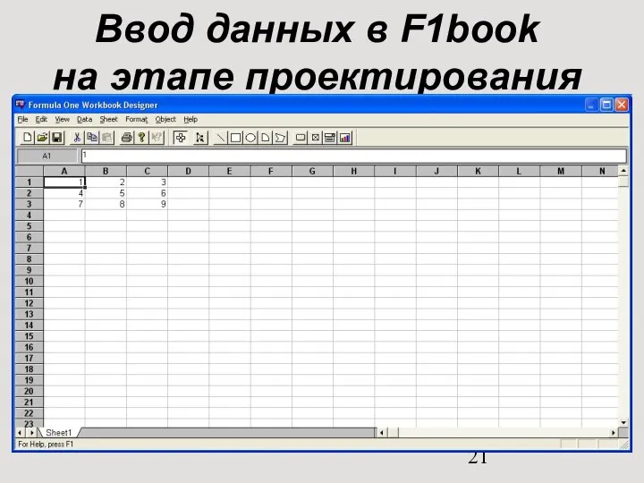 Ввод данных в F1book на этапе проектирования