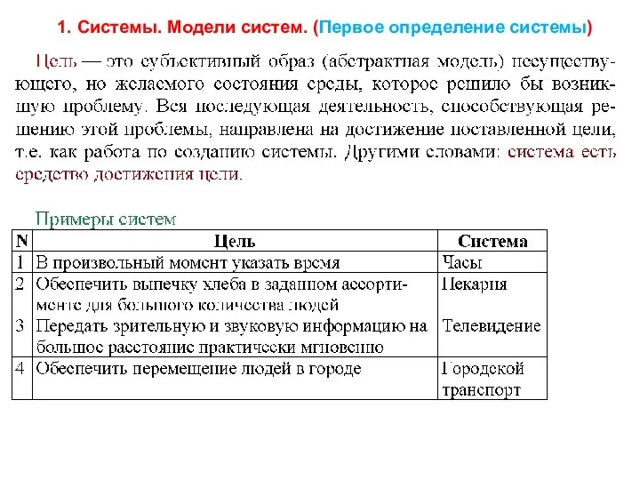 1. Системы. Модели систем. (Первое определение системы)