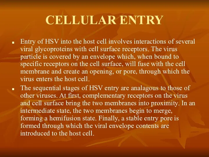 CELLULAR ENTRY Entry of HSV into the host cell involves interactions