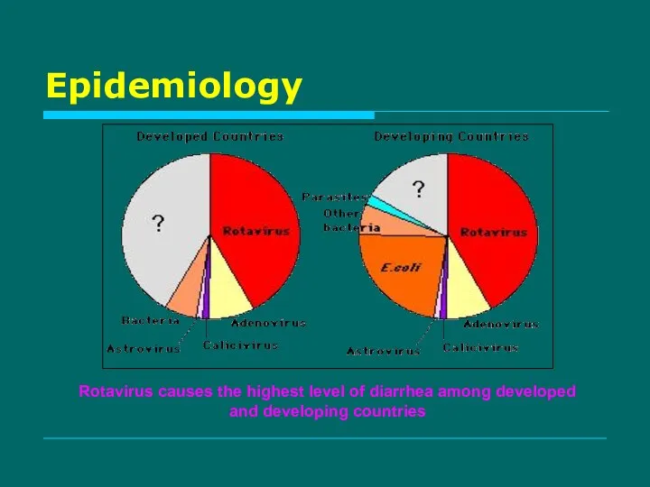 Epidemiology Rotavirus causes the highest level of diarrhea among developed and developing countries