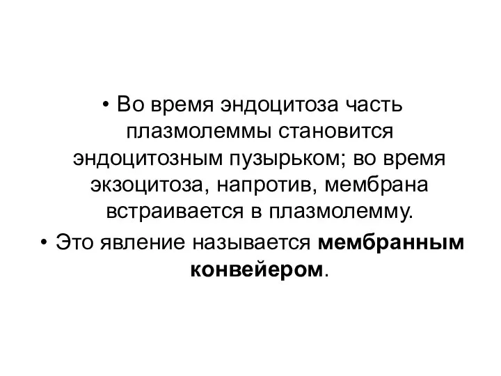 Во время эндоцитоза часть плазмолеммы становится эндоцитозным пузырьком; во время экзоцитоза,