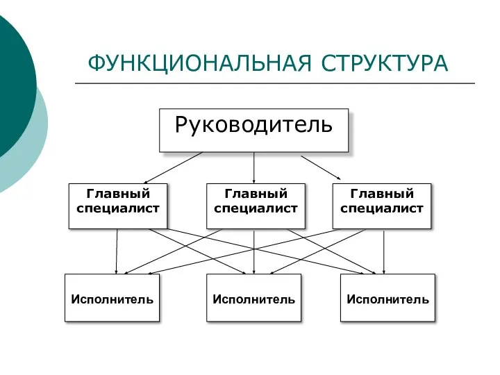 ФУНКЦИОНАЛЬНАЯ СТРУКТУРА Руководитель Главный специалист Исполнитель Главный специалист Главный специалист Исполнитель Исполнитель