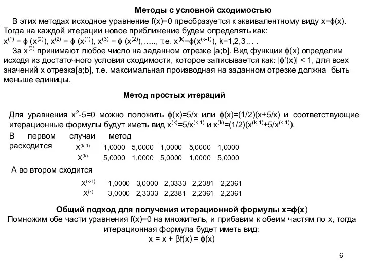 Метод простых итераций В этих методах исходное уравнение f(x)=0 преобразуется к