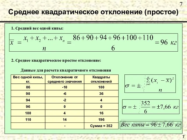 Среднее квадратическое отклонение (простое) 7