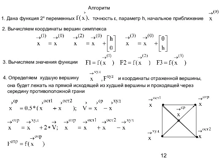 Алгоритм 1. Дана функция 2x переменных точность ε, параметр h, начальное