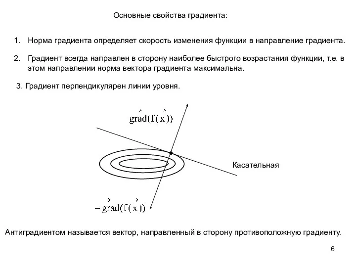 Норма градиента определяет скорость изменения функции в направление градиента. Градиент всегда