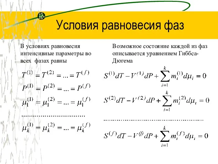 Условия равновесия фаз