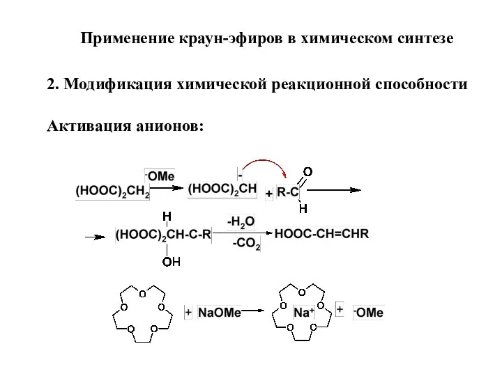 Применение краун-эфиров в химическом синтезе 2. Модификация химической реакционной способности Активация анионов: