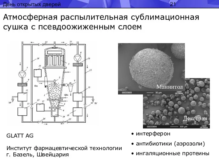 День открытых дверей Атмосферная распылительная сублимационная сушка с псевдоожиженным слоем Декстран