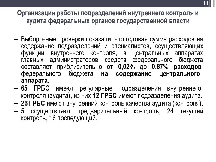 Организация работы подразделений внутреннего контроля и аудита федеральных органов государственной власти