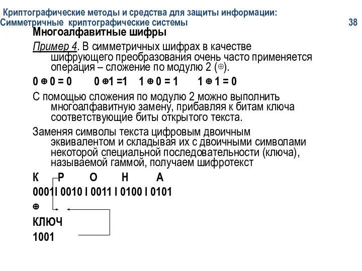 Криптографические методы и средства для защиты информации: Симметричные криптографические системы 38