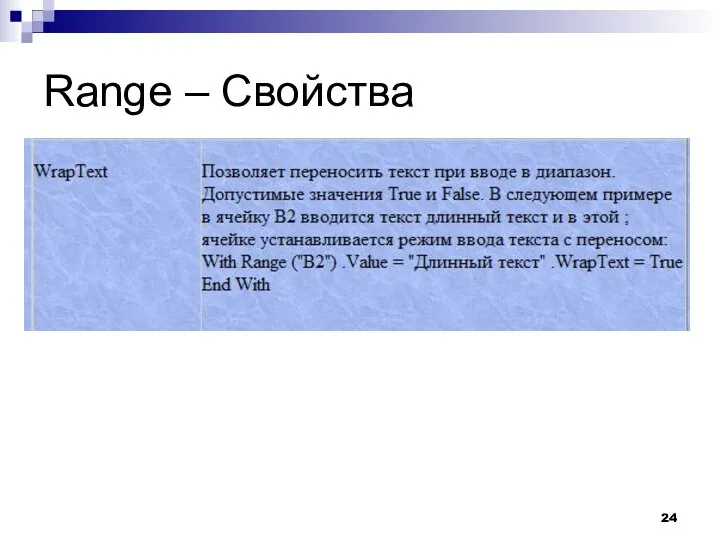 Range – Свойства