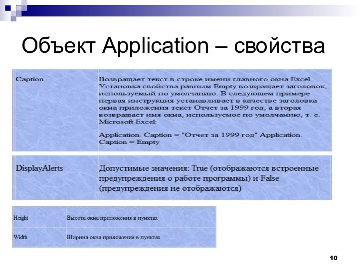 Объект Application – свойства