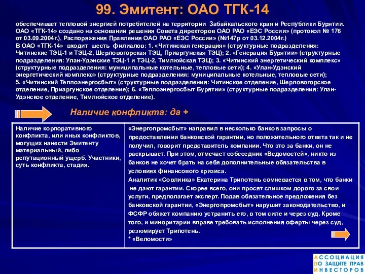 99. Эмитент: ОАО ТГК-14 обеспечивает тепловой энергией потребителей на территории Забайкальского