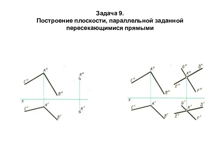 Задача 9. Построение плоскости, параллельной заданной пересекающимися прямыми