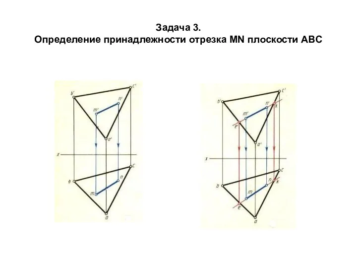 Задача 3. Определение принадлежности отрезка MN плоскости ABC