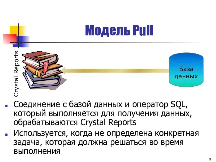 Модель Pull Соединение с базой данных и оператор SQL, который выполняется