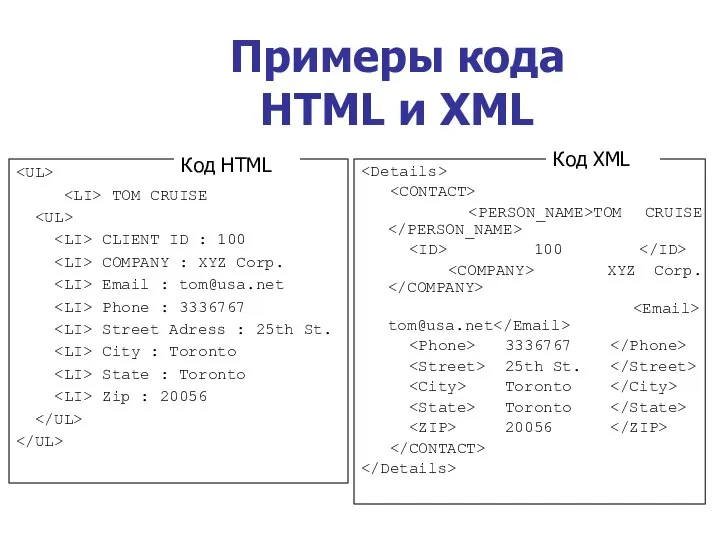 Примеры кода HTML и XML TOM CRUISE CLIENT ID : 100