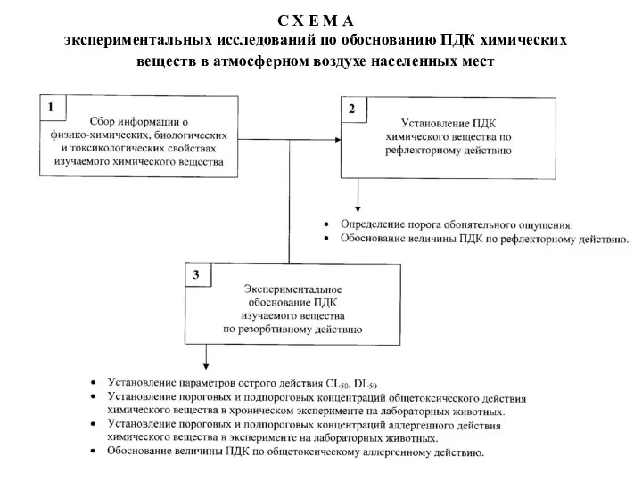 С Х Е М А экспериментальных исследований по обоснованию ПДК химических