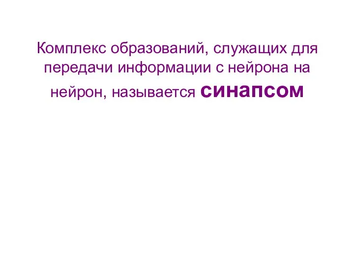 Комплекс образований, служащих для передачи информации с нейрона на нейрон, называется синапсом