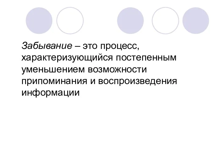 Забывание – это процесс, характеризующийся постепенным уменьшением возможности припоминания и воспроизведения информации