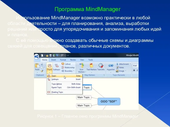 Программа MindManager Использование MindManager возможно практически в любой области деятельности –