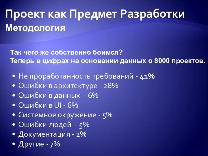 Проект как Предмет Разработки Методология Так чего же собственно боимся? Теперь