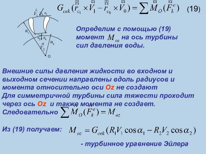 Определим с помощью (19) момент на ось турбины сил давления воды.