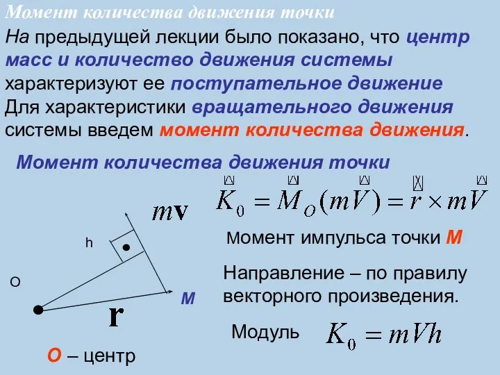 На предыдущей лекции было показано, что центр масс и количество движения