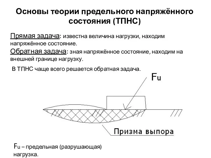 Основы теории предельного напряжённого состояния (ТПНС) Прямая задача: известна величина нагрузки,