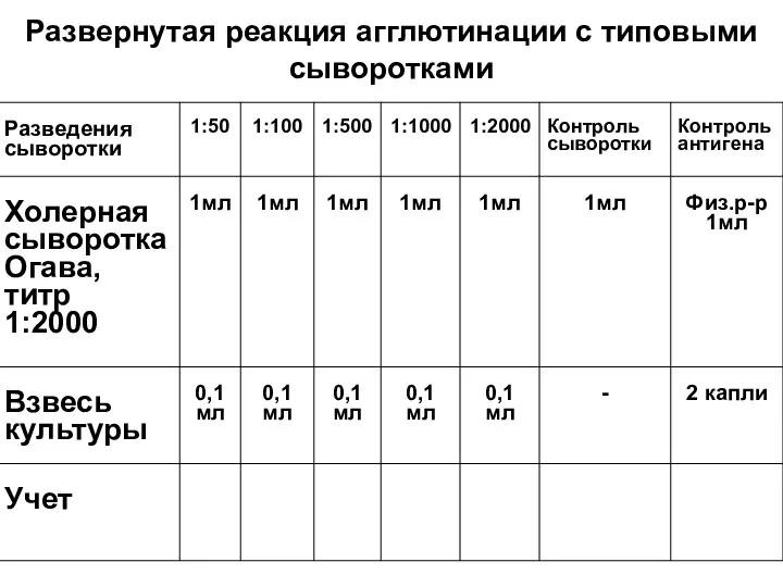 Развернутая реакция агглютинации с типовыми сыворотками