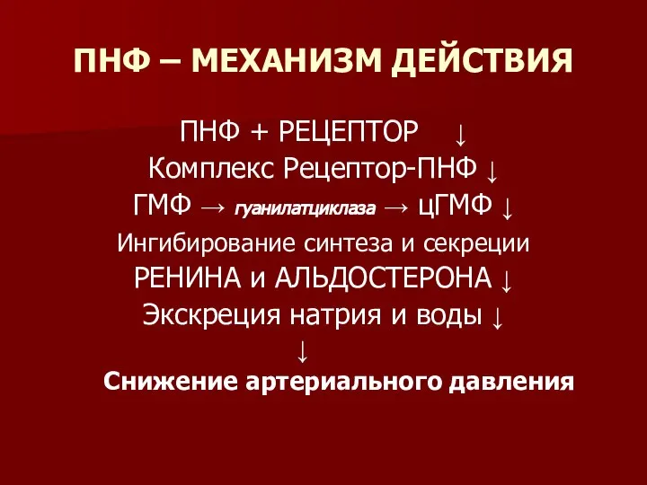 ПНФ – МЕХАНИЗМ ДЕЙСТВИЯ ПНФ + РЕЦЕПТОР ↓ Комплекс Рецептор-ПНФ ↓