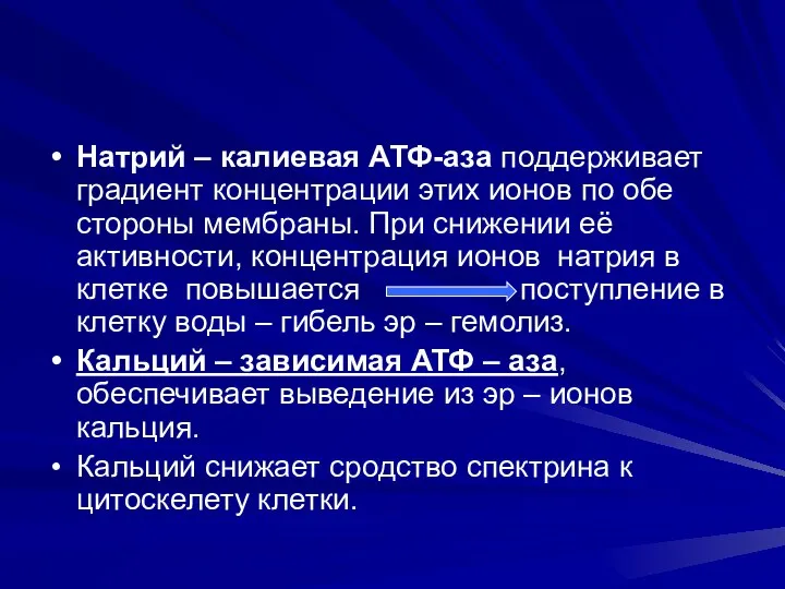 Натрий – калиевая АТФ-аза поддерживает градиент концентрации этих ионов по обе