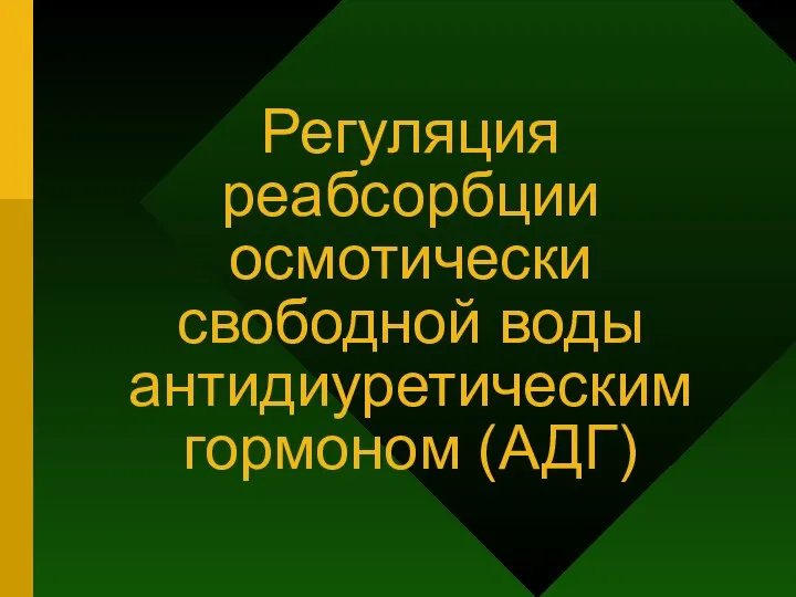 Регуляция реабсорбции осмотически свободной воды антидиуретическим гормоном (АДГ)