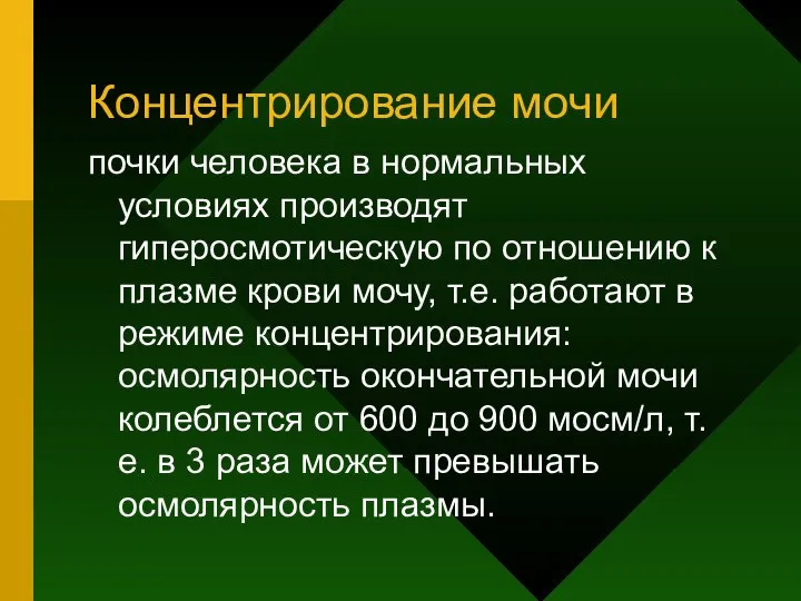 Концентрирование мочи почки человека в нормальных условиях производят гиперосмотическую по отношению