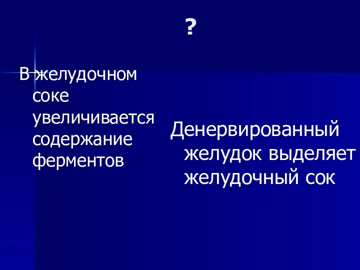 В желудочном соке увеличивается содержание ферментов Денервированный желудок выделяет желудочный сок ?