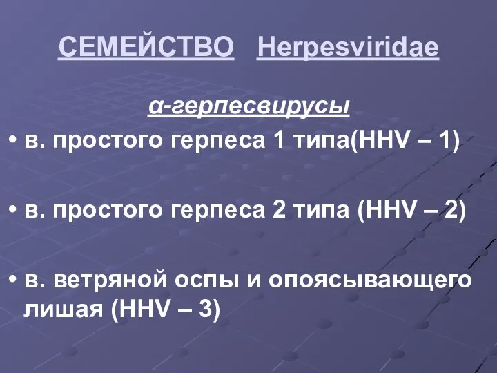 СЕМЕЙСТВО Herpesviridae α-герпесвирусы в. простого герпеса 1 типа(HHV – 1) в.