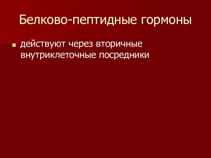 Белково-пептидные гормоны действуют через вторичные внутриклеточные посредники