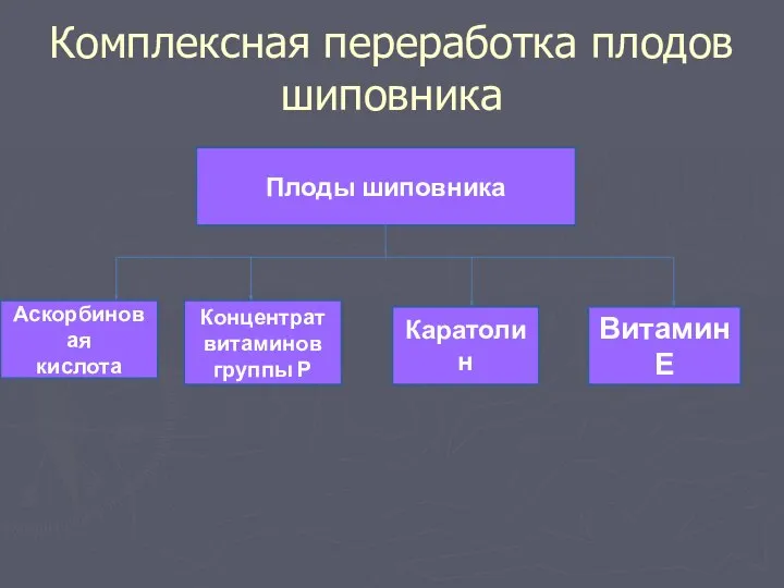 Комплексная переработка плодов шиповника Плоды шиповника Аскорбиновая кислота Концентрат витаминов группы Р Каратолин Витамин Е