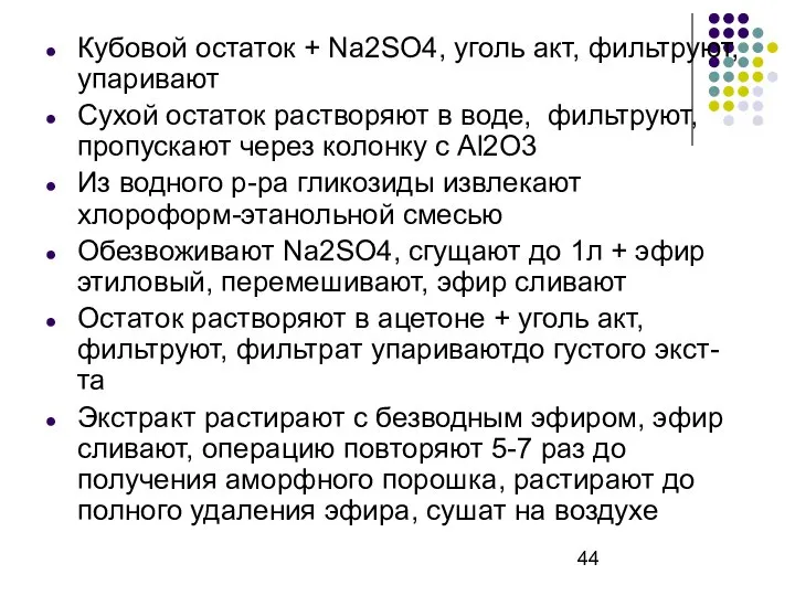 Кубовой остаток + Na2SO4, уголь акт, фильтруют, упаривают Сухой остаток растворяют