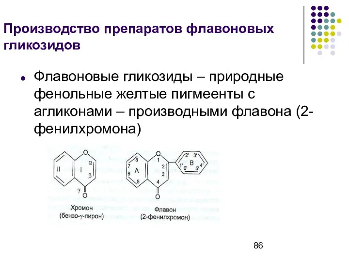 Производство препаратов флавоновых гликозидов Флавоновые гликозиды – природные фенольные желтые пигмеенты