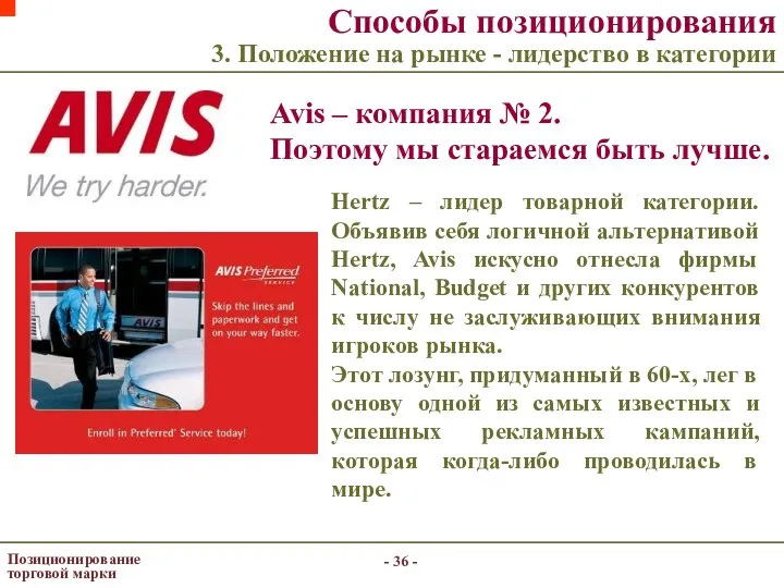- - Позиционирование торговой марки Способы позиционирования 3. Положение на рынке