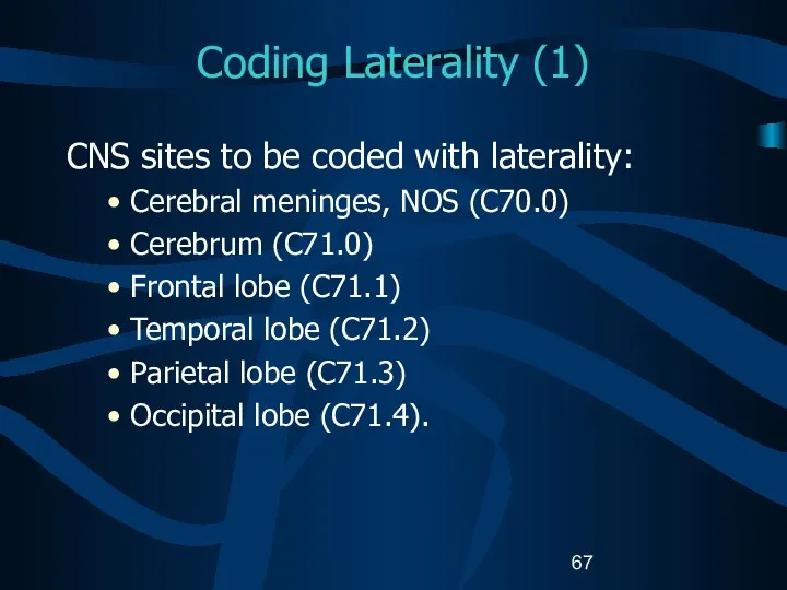 Coding Laterality (1) CNS sites to be coded with laterality: Cerebral