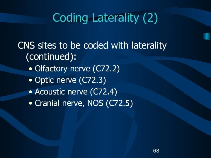 Coding Laterality (2) CNS sites to be coded with laterality (continued):