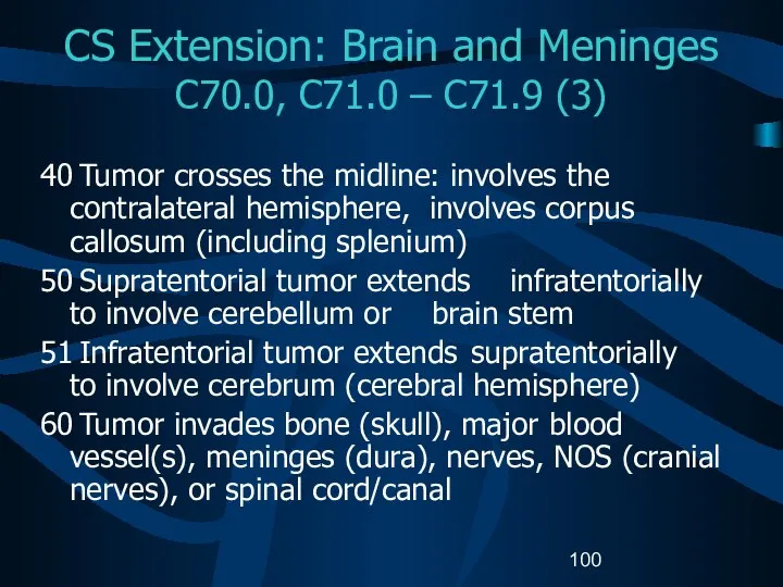 CS Extension: Brain and Meninges C70.0, C71.0 – C71.9 (3) 40