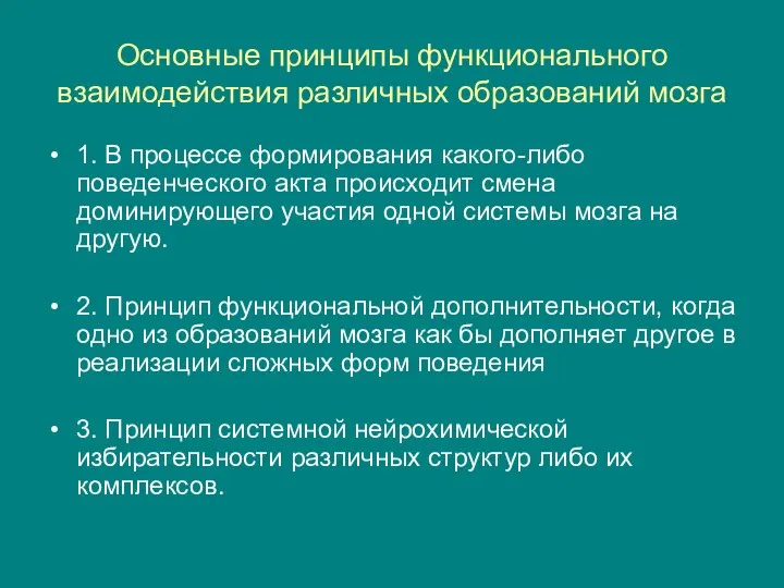 Основные принципы функционального взаимодействия различных образований мозга 1. В процессе формирования