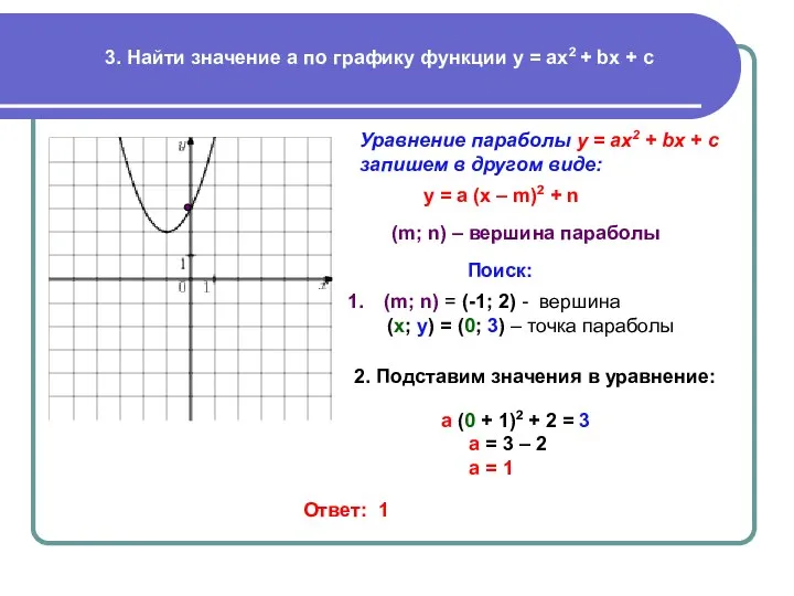 3. Найти значение a по графику функции у = ах2 +